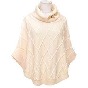 DISMERO IVORY PONCHO WOOL COWL NECK PULLOVER IVORY WOOL SZ M $399